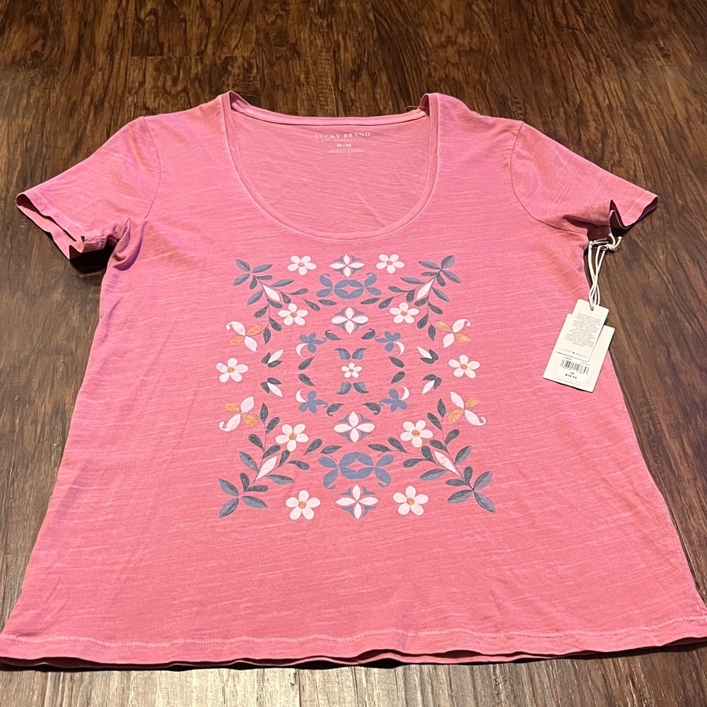 NWT Lucky Brand Dusty Rose Floral Mosaic Top Size Medium